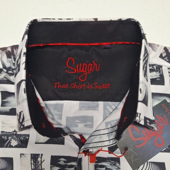 Sugar Sweet Shirt Photos Black White Button Down Collared Mens 2XL - Picture 4 of 9